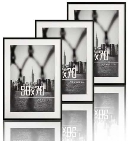 VUVUZULA Bilderrahmen 50x70cm Schwarz 3er Set Fotorahmen Rahmen mit Passepartout Posterrahmen