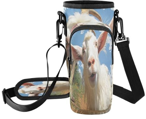 Fuauuyl Goat Looks Into The Camera Tumbler Sac de transport pour gobelet de voiture de 1 200 ml, sangle de bouteille d'eau avec sangle réglable et poche zippée, léger pour randonnée, camping, b,