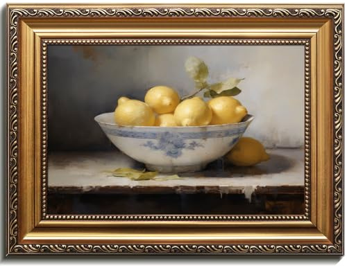 uniro Wandkunst, Vintage-Stil, goldgerahmt, Vintage-Litronen, Stillleben, Leinwand-Kunstdrucke, Gemälde, antikes Obst-Wandkunstbild, rustikale Küchenkunst, Bauernhaus-Wanddekoration für Küche