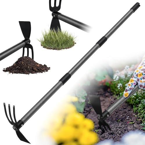 Hoe Garden Tool, 114 cm Stainless Steel Splicing Long Handle Heavy Duty Gardening Tools, 2 in 1 Multifunctional Double Hoes Suitable for Digging Loosening, Gardening