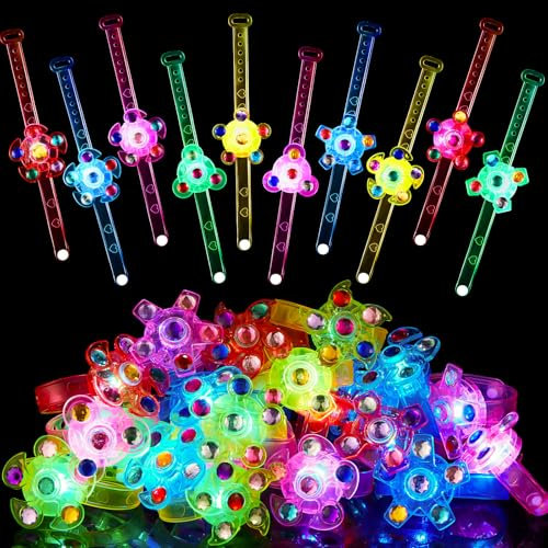 SCIONE 12er-Pack LED-Leuchtspinner-Armbänder – Party-Füllung Kinder, Nachleuchtendes Partyzubehör, Klassen-Geschenke & Weihnachtsstiefel-Füllung, Goodie Bags Teens