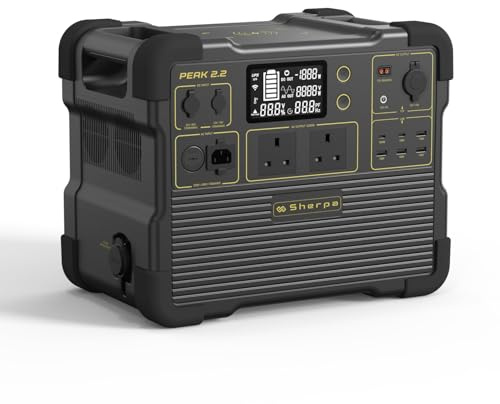 Sherpa PEAK 2.2 -Portable Power Station UK (1536Wh @ AC 2200W), LiFePO4 (EV Grade Cells)-3500 cycles, Multiple DC Outlets (30A/360W Max),Fast Charging (AC-1400W/DC-800W)/Solar ready, 5-YEAR Warranty