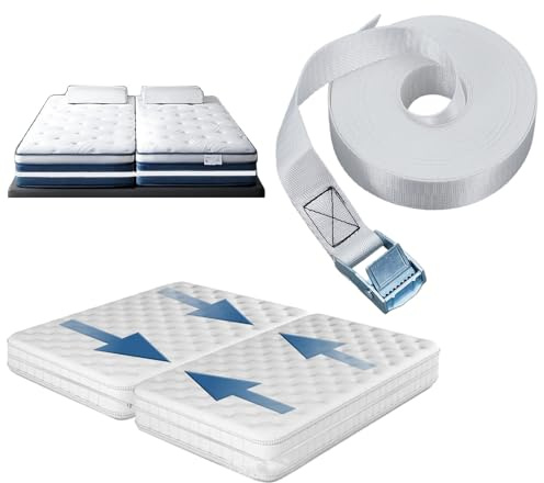NICENEEDED 393 Inch Long Twin Bed Connector, 0.98 Wide Mattress Connect Strap with Metal Buckle, White Split King Connector for Family Room Home