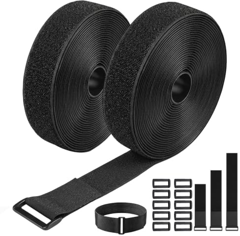 2 Stück 5 cm x 5 m Klettband, Klett Kabelbinder mit 30 Schnallen Schneidbarer Klettverschluss Band Wiederverwendbare Velcro Tape Gurtband für Kabel Organisieren Schläuche Schnüre