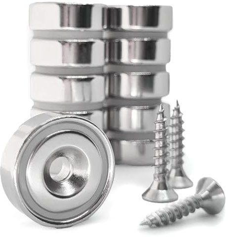 Packivo Neodym Ringmagnet 10 Stück 20 mm – Extra Stark, Schwarz, mit Loch & Gewinde, Schraubbar zur Wandbefestigung, Runde Magnete für Werkstatt & Haushalt