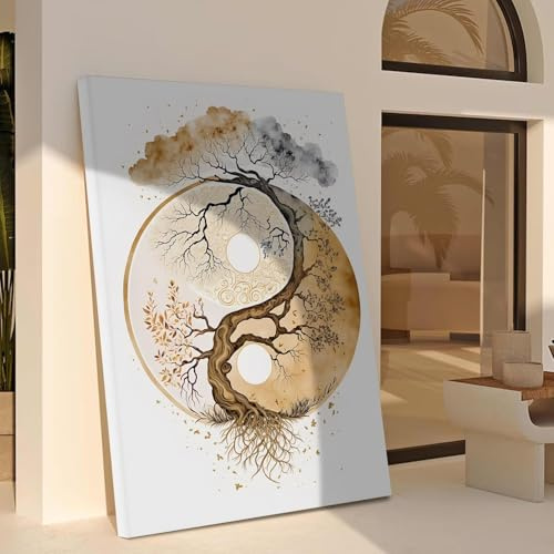TONGYINLI Leinwandbild mit Yin-Yang-Baum des Lebens: Großes Zen-Spirituelles Heimdekor, klassische Poster und Drucke, minimalistisches Wandbild (70 x 100 cm/rahmenlos)