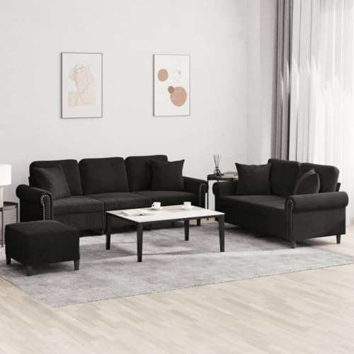 Frdhee Doppelsofa Pull Out Sofa Eckcouch Couch,3 TLG. Sofagarnitur mit Kissen Schwarz Samt,Für Wohnzimmer Und Schlafzimmer,Vielseitig Einsetzbar
