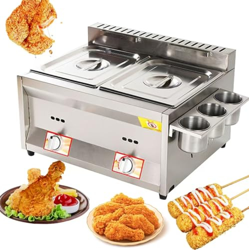 Freidora de gas doble comercial de 10 L + 10 L, freidora de gas LPG, freidora de encimera de acero inoxidable, para papas fritas, restaurante, cocina en casa