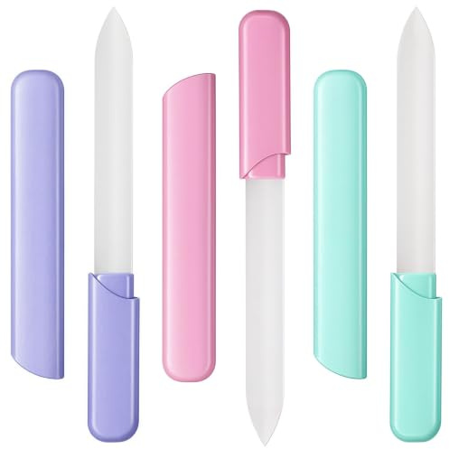 Glass Nail File – Double-Sided Sandblasted Crystal Nail File for Natural Nails – Portable with Travel Case – Pink/Green/Purple