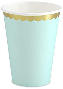 PartyDeco Lot de 6 Verres en Carton Vert Menthe Bordure dorée
