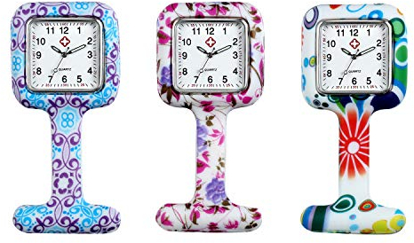 Avaner Silicone Nurse Watch, Vintage Floral Square Lapel Watch, Pin-on Brooch Fob Watch, Analog Quartz Hanging Pocket Watch