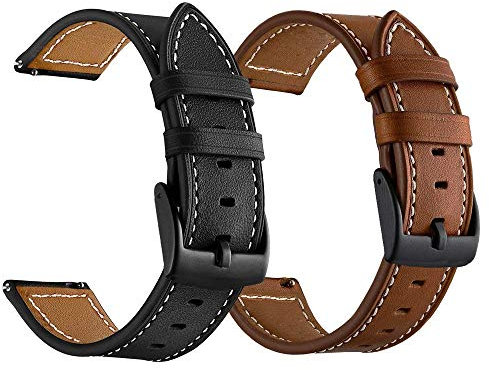 LDFAS Galaxy Watch 45mm/46mm Bands, Genuine Leather 22mm Watch Strap with Black Buckle Compatible for Samsung Galaxy Watch 3 45mm/46mm, Gear S3 Frontier/Classic Smartwatch Brown+Black (2 Pack)