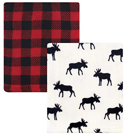 Hudson Baby Unisex Baby Coral Fleece Plush Blankets, Buffalo Plaid Moose, One Size