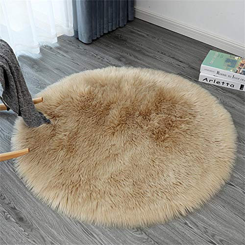 Ommda Teppiche Kunstfell für Wohnzimmer Teppich Fellimitat Rund für Schlafzimmer Wollteppich Shaggy Langflor Abwaschbar für Kinderzimmer,Kamel,50cm