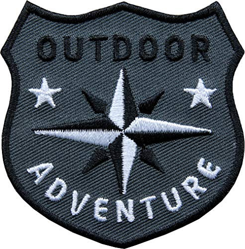 2 x Outdoor Patch 60 x 61 mm gestickt/Aufnäher Aufbügler Patches Bügelflicken zum Aufbügeln Aufnähen auf Kleidung Rucksack/Adventure Kompass Trekking Wandern Reis (Schwarz)