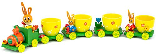 SEEAS Osterzug XL 40cm - wunderschöner Osterdeko - Lok und Vier Wagen mit Osterhasen und Eierbechern - Holz Handarbeit