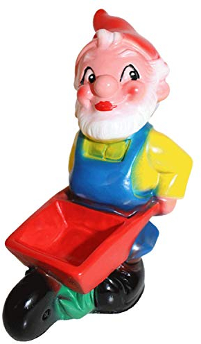 OMÜ Otto Müller Gartenzwerg mit Schubkarre Figur Zwerg H 18 cm Gartenfigur aus Kunststoff