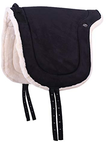 QHP Bareback Pad mit Kunstfell und Haltegriff (Shetty, Schwarz)