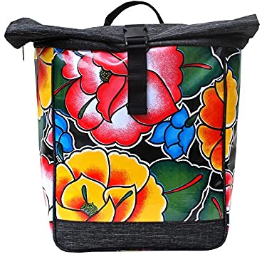 mitienda mit Liebe gemacht Kombi Fahrradtasche/Rucksack Tehuana schwarz, IKURI, 2in1, Wasserfest, Reisen, Wachstuch