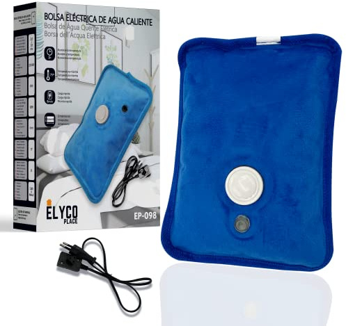 Electric Hot Water Bottle Rechargeable Thermal Bag in 8 Minutes for 2 Hours Pleasant Uniform Heat, Soft Touch, 600W. (BLUE)