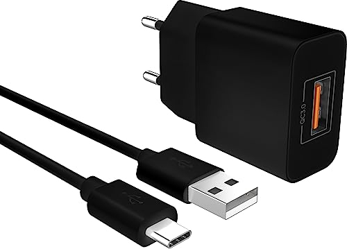 MyGadget 1x Caricatore Rapido con USB C Cavo 1m - Caricabatterie Quick Charge 18W Alimentatore QC 3.0 per Samsung Galaxy S24 S23 - Nero