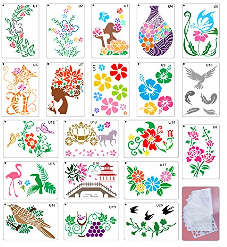 Rolin Roly 20pcs Vögel Schablonen Vögel Äste Schablone Fliegend Vogel Malerei Vorlagen Schablonen Plastikzeichnung Malerei Schablonen für DIY Kunst Malerei auf Holz Wand Deko