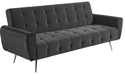 Vente-unique Schlafsofa, 3-Sitzer, ausziehbar, Schlafsofa, Velours, Polylani, Anthrazit