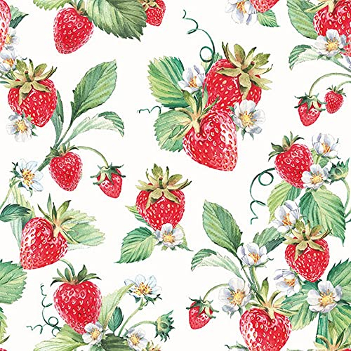 Servietten Essen und Trinken 20 Erdbeeren aus dem Garten gepflückt | Beeren Früchte Küche Frühstück Tischdeko Fest Feier basteln Decoupage Serviettentechnik 33x33cm