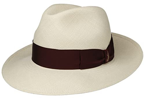 Borsalino Amedeo Bogart Panama Hat Men - Made in Italy Fedora Summer with Grosgrain Band Spring-Summer - 61 cm Nature-Bordeaux