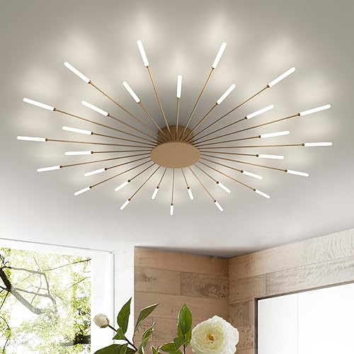 RRBEST LED Deckenleuchte Wohnzimmer,Wohnzimmerlampe Moderne Minimalistische Deckenlampe Innen Dekorative Deckenbeleuchtung für Wohnzimmer, Schlafzimmer und Büro(30 Köpfe, Gold)