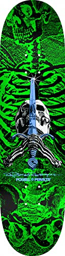 Powell Peralta Skateboard-Deck, Totenkopf und Schwert, Grün, 20,3 x 79,9 cm