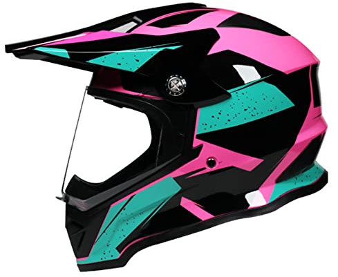 JJZXD Casque De Motocross Casque De Moto Cross Enduro Tout-Terrain Casque VTT Downhill Dirt Bike Casque Intégral De Moto VTT BMX Quad pour Hommes Femmes,Rose,L