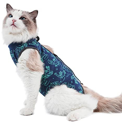 kzrfojy Cat Surgery Recovery Suit Cat Onesie for Cats After Surgery for Surgical Abdominal Wound Or Skin Diseases E-Collar Alternative Wear Neutering Bodysuit Wear (Dark-Blue-L)