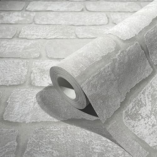 marburg Steintapete Grau Beige 3D Brick Steinoptik Ziegelstein Vliestapete Grau Made in Germany 10,05 x 0,53m