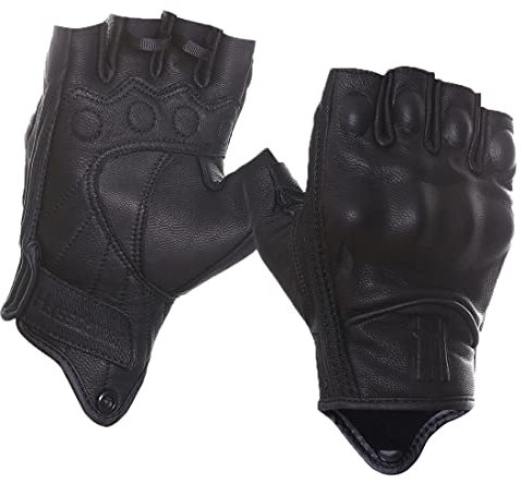 Harssidanzar Fingerlose Motorradhandschuhe für Damen, Harter Knöchelschutz Reiten Fahren Biker Racing MotorradhandschuhTouchscreen KL022EU,Schwarz,Größe XL