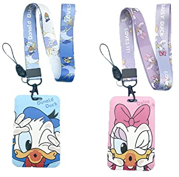 2 Stück Donald Duck Lanyard with Kartenhülle,Wopin Donald Duck Lanyard Kartenhülle mit Umhängeband,Abnehmbares Ausweisband Schlüsselband ID Kartenhalter für Büro, Schule und Kinder