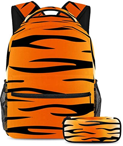 Freizeit Campus Reiserucksack mit Stifteetui Ombre Tiger Streifen Taschen mit Flaschenhalter für Mädchen Jungen, metallisch, One size