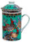 Keramik Teetasse mit Deckel + Sieb für Losen Tee mit Asiatischem Motiv (Vogel in Jasmin, 044) Japanische Chinesische Tasse Für Teeliebhaber, Porzellan Kaffee Geschenk Set Asien Asia Becher Haferl