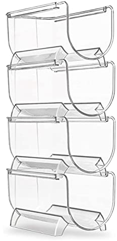 Lot de 4 porte-bouteilles en plastique transparent empilables pour réfrigérateur