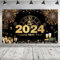 Silvester Banner Deko 2025, Extra Große Stoff Happy New Year Backdrop für Dekorationen, 72 x 44 Zoll Schwarz Gold Feuerwerk Photo Booth Hintergrund Poster für Neujahr Party Supplies