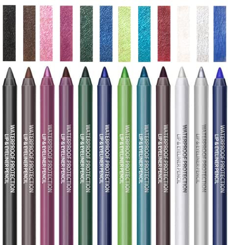 Fashion Base Eyeliner Pencil, 12 Colours Eyeliner, Professional Highlighter Eye Liner Pen, Pencil Waterproof Long Lasting Brighten Soft Natural and Non Toxic Eyeshadow Makeup Tools, 12.0 count