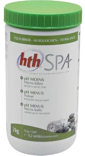 HTH Spa pH Moins Micro-Billes - 2kg | Correcteur de pH Solide - Baisse Le pH - Dissolution Rapide + 10 Tests HPS OFFERTS 6 en 1