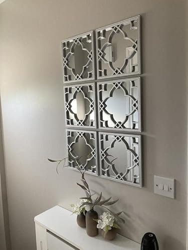 DEENZ Set Of 3 Silver Moroccan Tile Mirrors Moroccan Wall Art Hanging Mirror Square For Hanging And Wall Decor Small Sliver Home Accessories Gifts