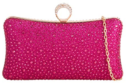 LeahWard Women's Diamante Ring Clutch Hard Case Wedding Bag (Fuchsia)