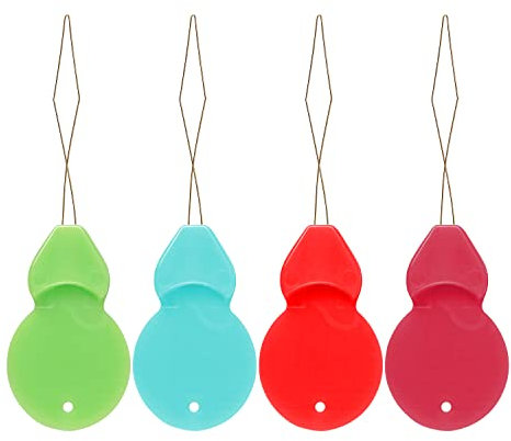 Beayuer 30 Pieces Gourd Shaped Plastic Needle Threaders with Clear Box Plastic Wire Loop DIY Needle Threader Hand Machine Sewing Crafting Tool 4 Colors Random