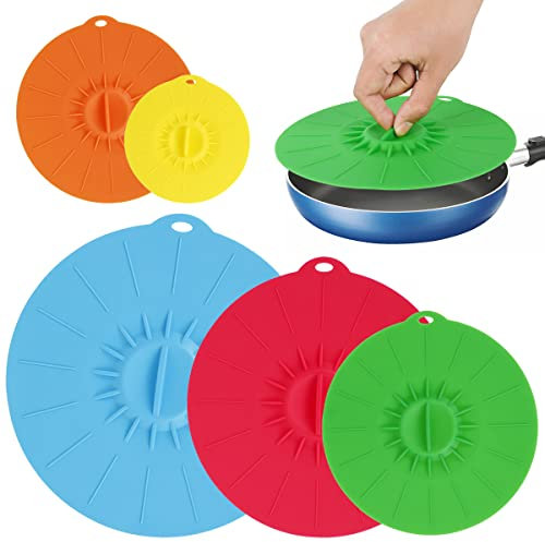 Silicone Suction Lids, 4/6/8/10/12inch Reusable Silicone Microwave Splatter Lid Dustproof Heat-Resistant Cover fit Round Container Flat Rim for Frying Pans Casseroles Cup Pot