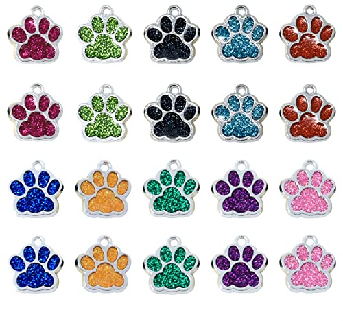 Honbay 20 Stück Emaille-Legierung Glitzer Bär Welpe Kätzchen Fußabdruck Anhänger Niedliches Tier Haustier Katze Hund Pfotenabdruck Charms Anhänger für Ohrringe Halsketten Armbänder Schmuckherstellung