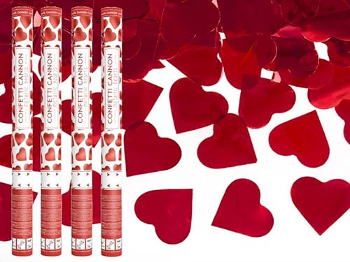 80 cm 4 Stück Konfetti Kanone Rosenblätter Herzen Hochzeit Geburtstag Jubiläum Babyparty Partyzubehör Konfetti Shooter Druckknopf 80 cm (Rote Herzen)