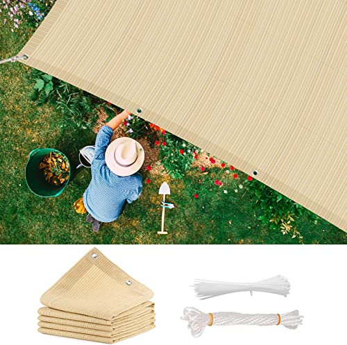Sonnensegel Quadrat 2 x 3 m luftdurchlässig, wasserdurchlässig Garten Schattierungsnetz 1 × 5 m Seile für Terrasse Balkon Garten, Creme Farben