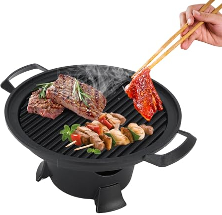 Mini Hibachi Grill, Portable Individual Tabletop Mini Barbecue Grill Yakiniku Grill Small Charcoal Grill with Non-stick Baking Pan